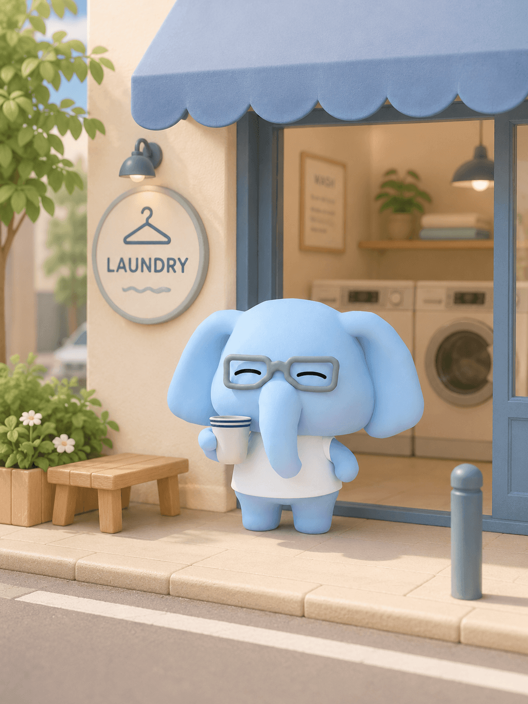 Leo, Tabii Laundry Room Shift Lead desktop pet 🐘 — character illustration